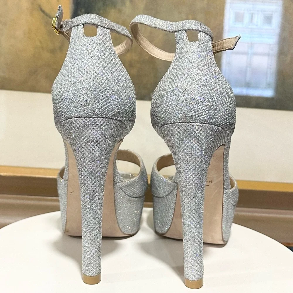 🌹STUART WEITZMAN🌹 Disco Platform Sandal In Silver Size: 9.5